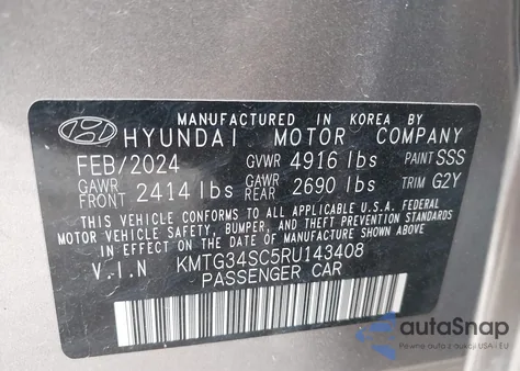 2024 Genesis G70 2.5T Awd из США, поврежденный, VIN KMTG34SC5RU143408